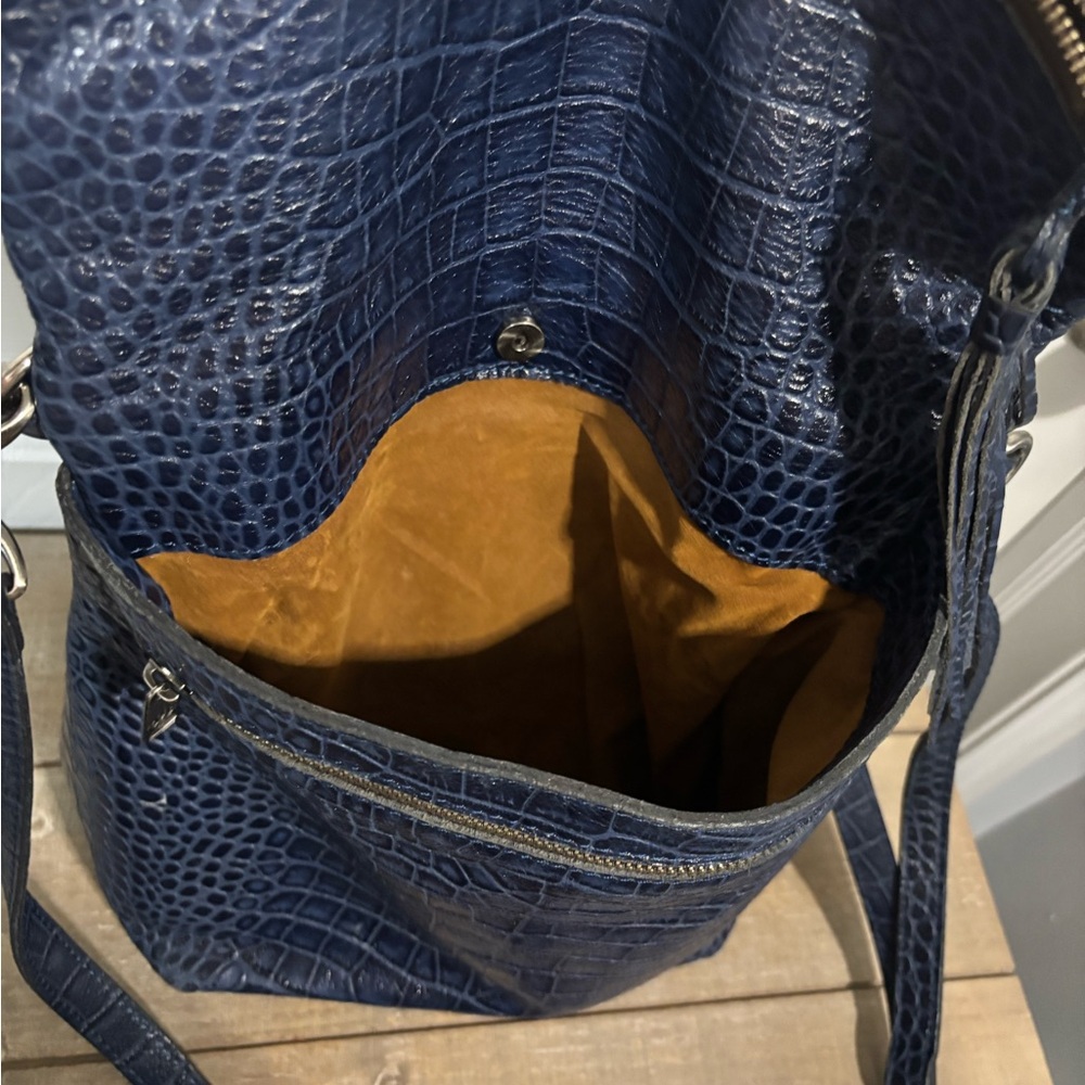 Patricia Nash Blue Backpack with Gold Studs and Tassels - Picture 3 of 5